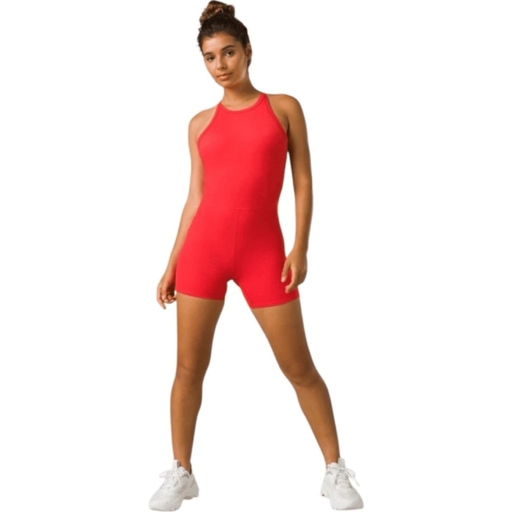 New PrAna Becksa Shortie red Romper Women's XL hot yoga Pilates workout stretch